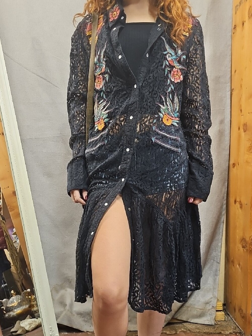 Double D Ranch Black Lace Dress Jacket Coverup S Western Lace Tattoo Cowgirl - Picture 3 of 14